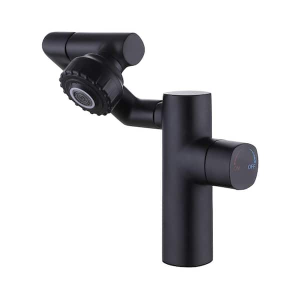 AIMADI Single-Handle Single-Hole Bathroom Faucet with Rotating Spout Brass Deck Mounted Bathroom Sink Taps in Matte Black