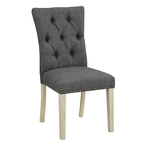 Preston Dining Chair 2-Pack with Antique Bronze Nailheads and Brushed Legs in Charcoal Fabric