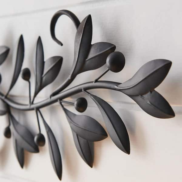 Lomubue 2Pcs/Set Leaf Wall Decor Symmetrical Metal Olive Branch Tree Leaves  Wall Art with Fine Craftsmanship Easy to Hang Black Wrought Iron Scroll  Sculpture 