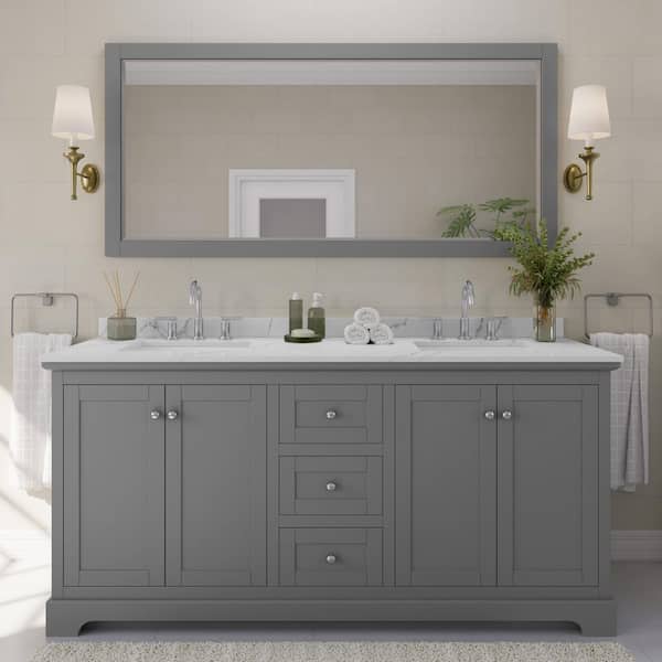 Wyndham Collection Avery 72 in. W x 22 in. D x 35 in. H Double Bath Vanity in Dark Gray with Giotto Quartz Top