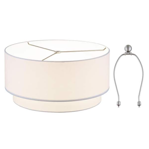 16.5 x 16.5 x 8. 5" H Premium Double Drum Linen Off White Shade w/ Bonus 7 in. Harp and Finial 2" Fitter Fully Assemble