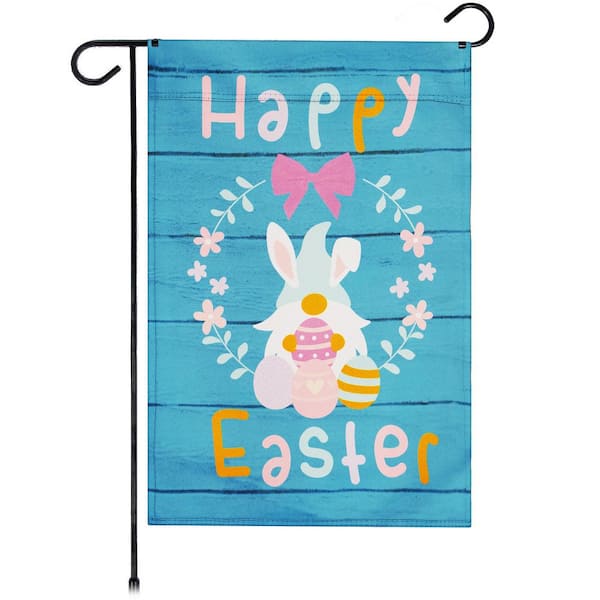 1 ft. x 1.5 ft. Polyester Happy Easter Rabbit Gnome with Eggs 2-Sided Garden Flag Printed Blockout