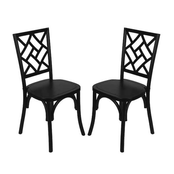 Carnegy Avenue Brooklyn Commercial Grade Black Solid Wood with Intricate Back Detail Side Chair (Set of 2)