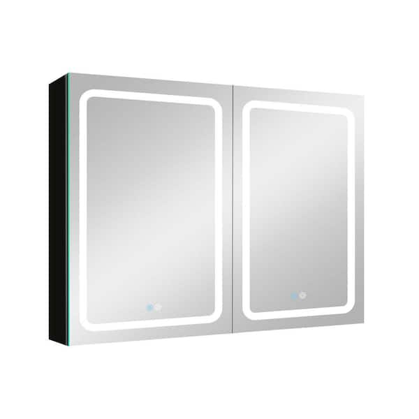 XUJMK 40 in. W x 30 in. H Rectangular Aluminum Medicine Cabinet with Mirror in Black, Bathroom LED Lighted Anti-Fog Mirror