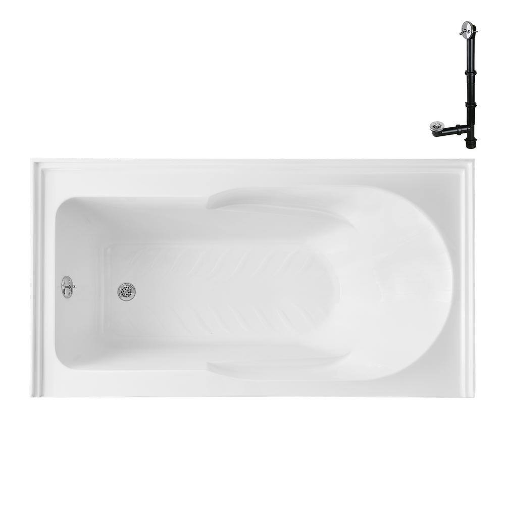 Glossy White Acrylic Rectangular Alcove Bathtub with Chrome Drain