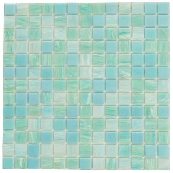 Mingles 12 in. x 12 in. Glossy Baby Blue Glass Mosaic Wall and Floor Tile (20 sq. ft./case) (20-pack)