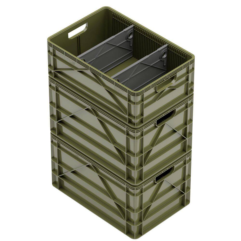 Crate Basic Pack 2 Full-Size and 1 Half-Size Heavy Duty Stackable Storage Bins with Dividers Green price history on PriceWatchPro