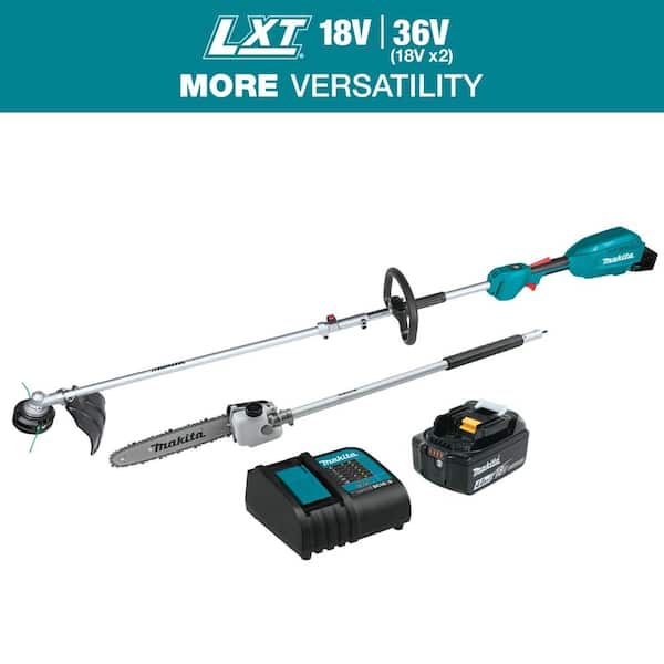 Makita LXT 18V Lithium-Ion Brushless Cordless Couple Shaft Power Head Kit w/String Trimmer & 10 in. Pole Saw Attachments 4.0Ah