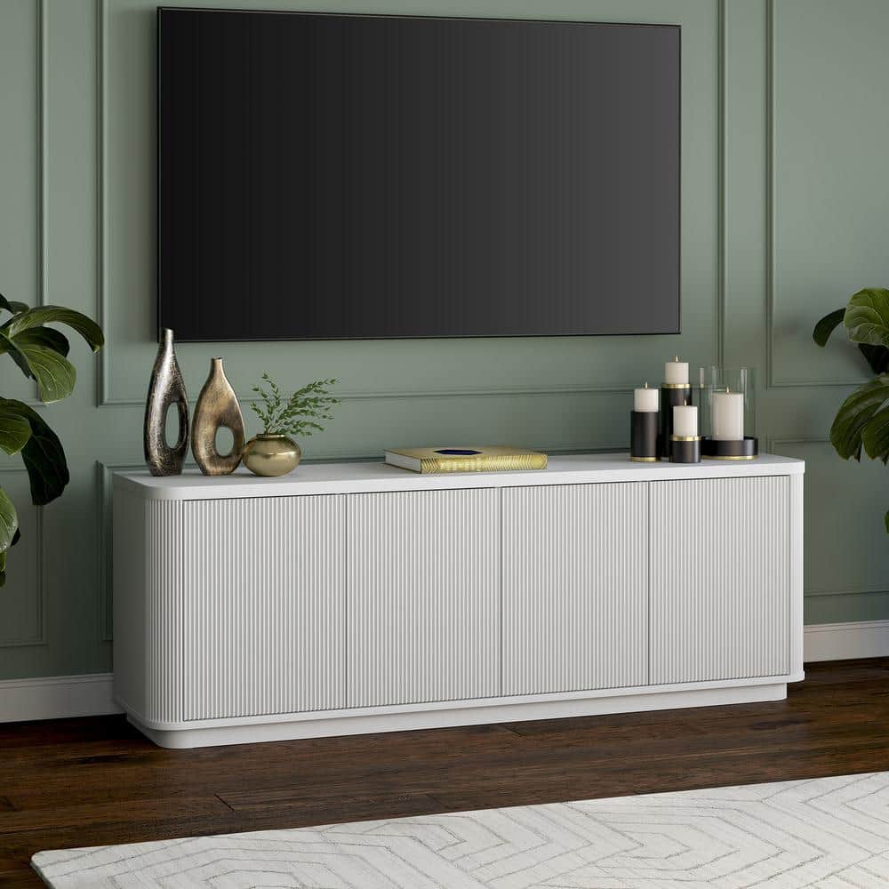 White Fluted 68" TV Stand with Plinth Base