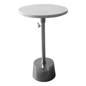 Toki 12 in. White and Silver Round Marble Top Side Table with Metal Frame and Adjustable Height