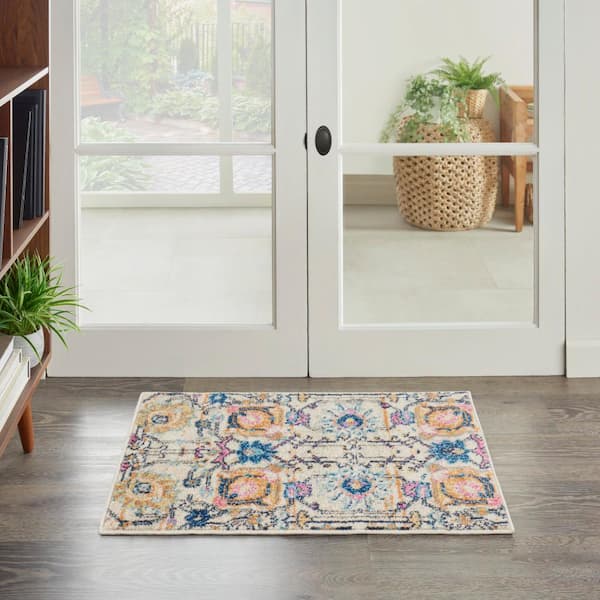 Passion Ivory/Multi doormat 2 ft. x 3 ft. Floral Transitional Kitchen Area Rug