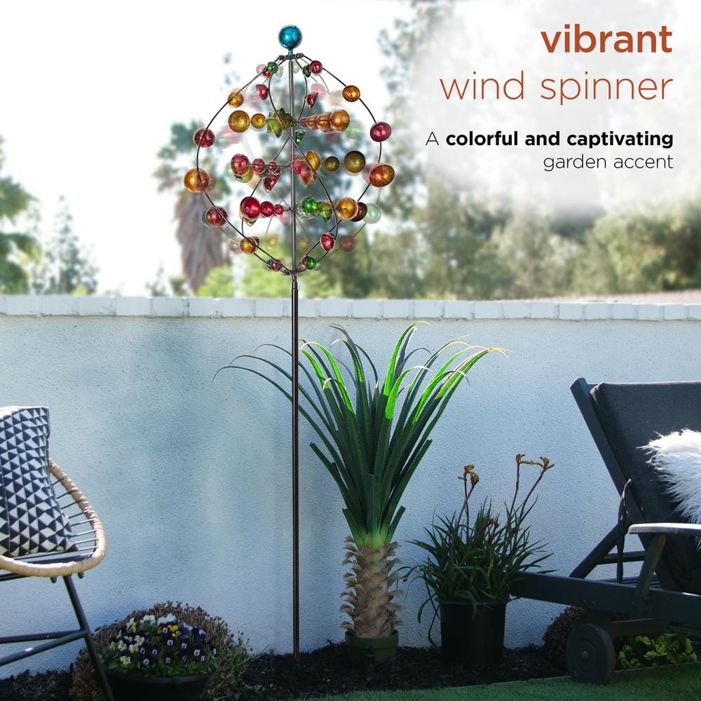 71" Multicolor Iron Orbital Wind Spinner Garden Stake