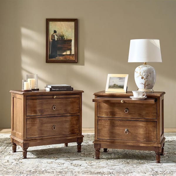 Di Cherry 2-Drawer 26 in. W Nightstand with Built-in Power Outlet (Set of 2)