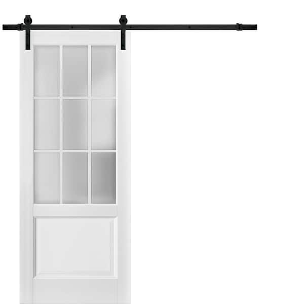 Assembly Required 18 in. x 84 in. Frosted Glass Matte White Finished Solid Wood Sliding Barn Door with Hardware Kit