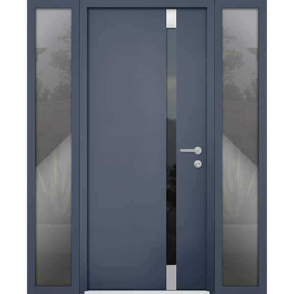 VDOMDOORS 6777 60 in. x 80 in. Left-Hand/Inswing Tinted Glass Gray Graphite Steel Prehung Front Door with Hardware