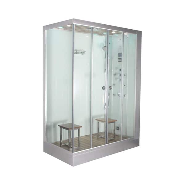 Unbranded Platinum 59 in. x 36 in. x 90 in. Steam Shower in White with Hinged Door, Right Side Controls and 6 kW Steam Generator