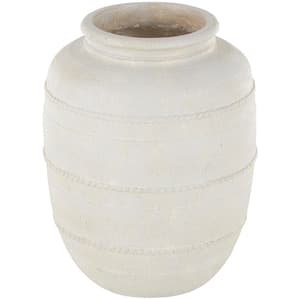 Cream Distressed Magnesium Oxide Decorative Vase with Raised Braided Accents