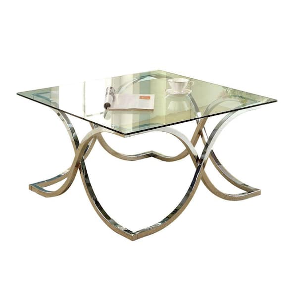 Benjara 36 in. Silver and Clear Square Glass Top Coffee Table