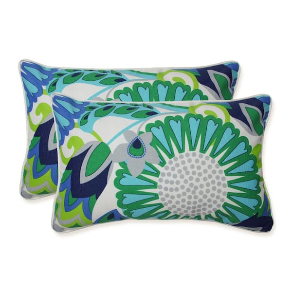 Pillow Perfect Floral Green Rectangular Outdoor Lumbar Throw Pillow 2-Pack