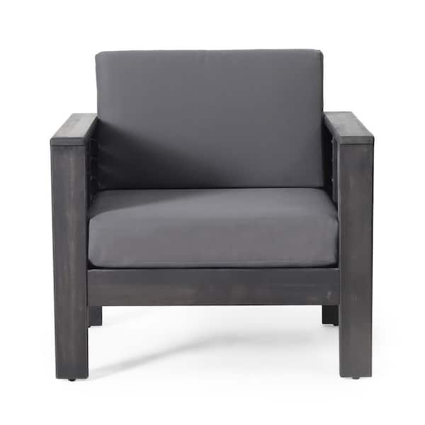 Unbranded 1-Piece 27.75 in. D x 32 in. W x 27.75 in. H Acacia Wood Outdoor Lounge Chairs Gray Cushions for Porch Garden Patio