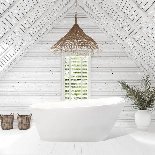 Shaia 67 in. Acrylic Flatbottom Non-Whirlpool Soaking Bathtub in White