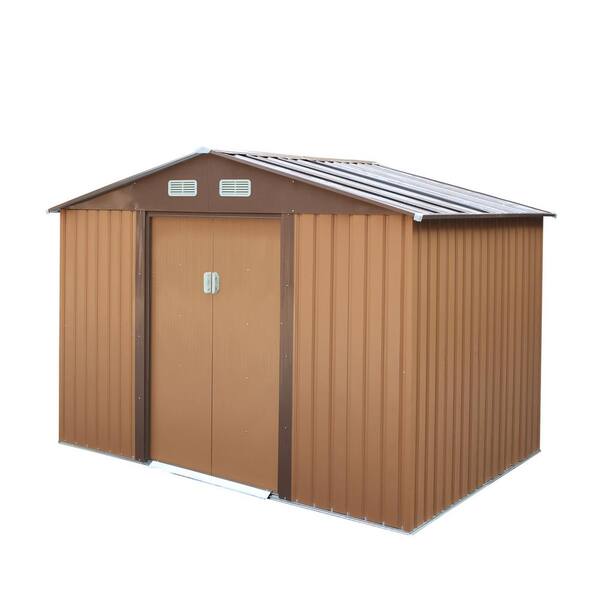 Jaxpety 9 1 Ft W X 6 3 D Outdoor Metal Storage Shed Building Garden Tool With Sliding Door Coffee 57 33 Sq Hg61y0652 Jaxpety 9 1 Ft W X 6 3 D Outdoor, Metal Building Sliding Doors