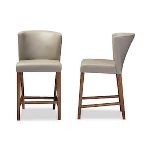 Olivia Taupe Faux Leather Upholstered 2-Piece Counter Stool Set