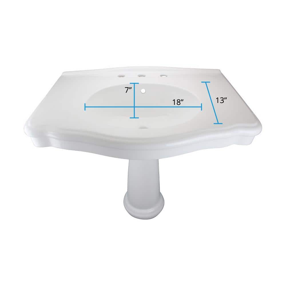 Large White Ceramic Pedestal Bathroom Sink with Overflow