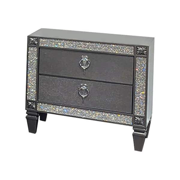 Benjara Laine Gray and Nickel 2 Drawer 26 in. W Nightstand