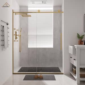 60 in. W x 76 in. H Sliding Frameless Shower Door in Brushed Gold Finish with Clear Glass Soft-closing Silent Door