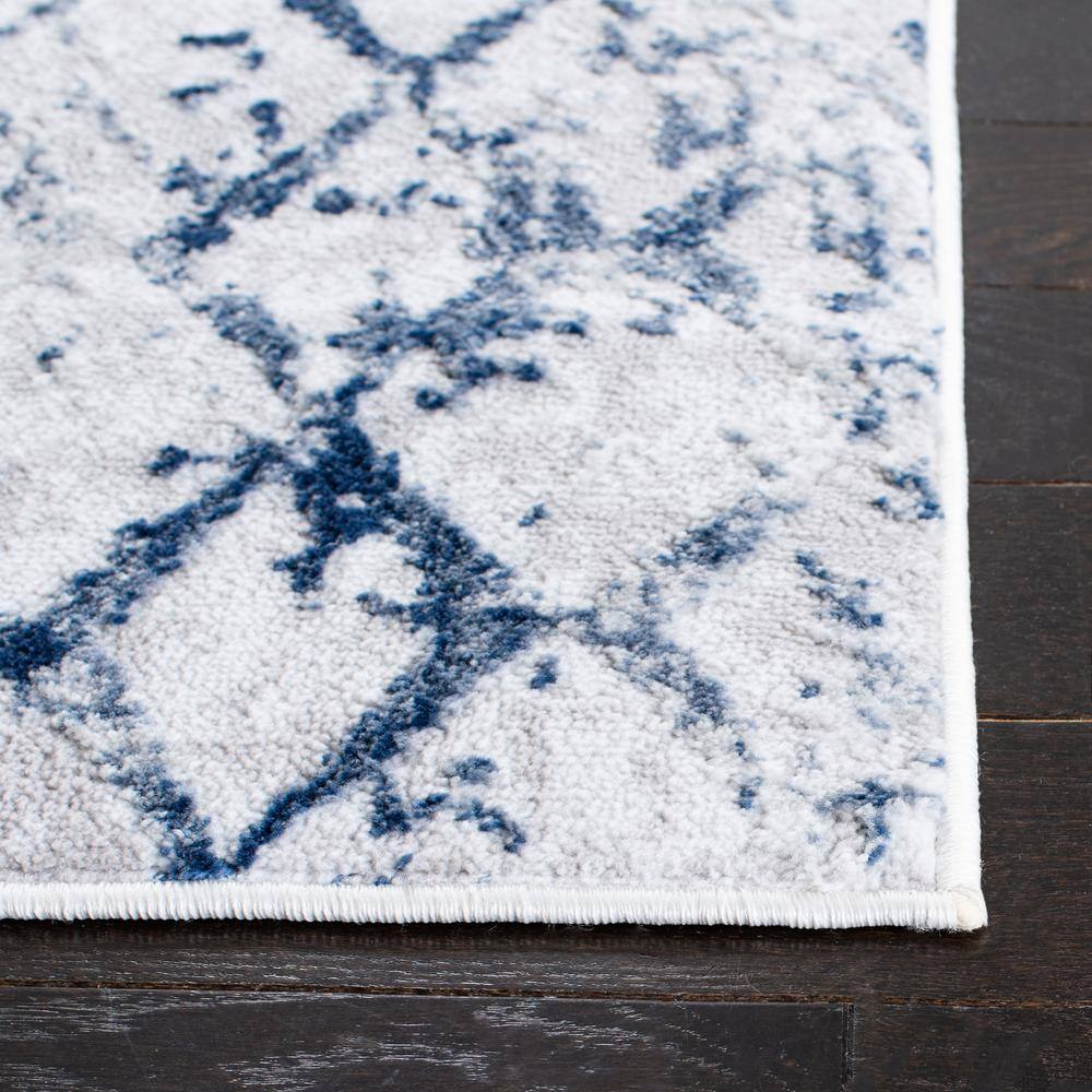 Grey and Navy Abstract Square Area Rug, 5'3"