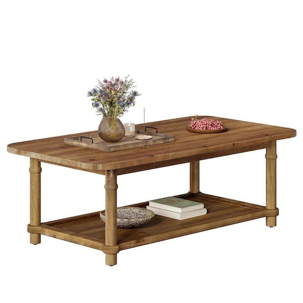 BI OAK DRAWER TABLE【LIFE FARNITURE】 BYBLIGHT Kerlin 47 in. Brown Rectangle Solid Wood Coffee Table Low