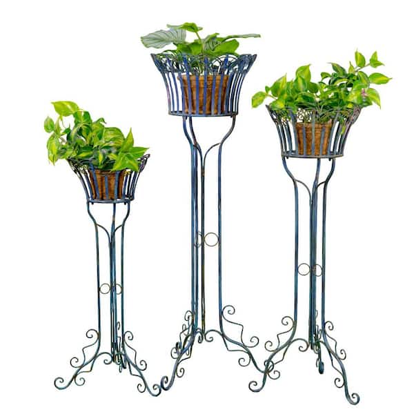 Zaer Ltd. International Cobalt Blue Iron Plant Stands (Set of 3)