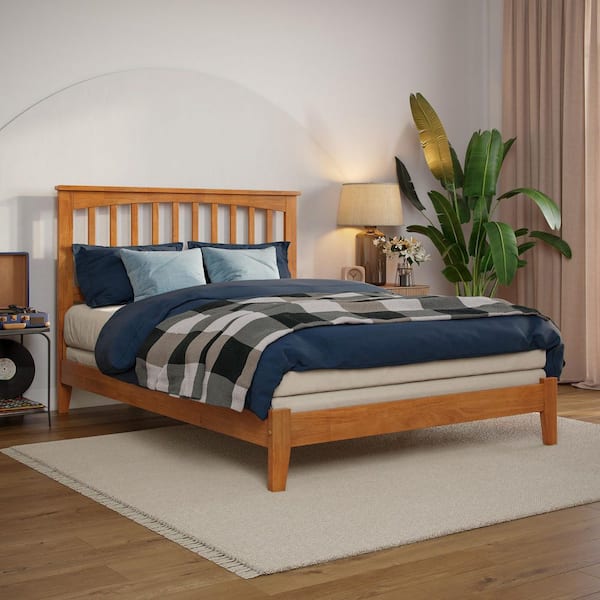 Mission Light Toffee Natural Bronze Solid Wood Frame Full Foundation Panel Bed