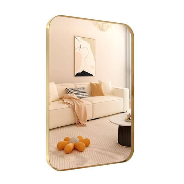 24 in. W x 36 in. H Large Modern Rectangle Stainless Steel Framed Bathroom Vainty Mirror Brushed Gold