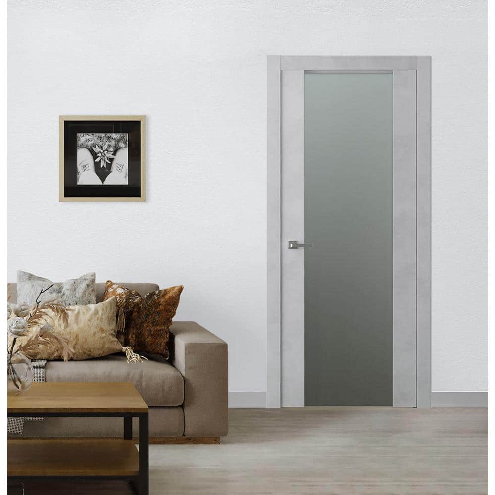 Light Urban Pine Composite Prehung Door with Frosted Glass