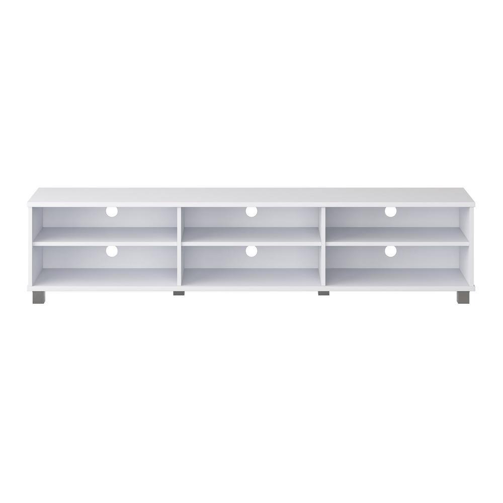 Modern White and Silver 78" TV Stand with Open Shelving