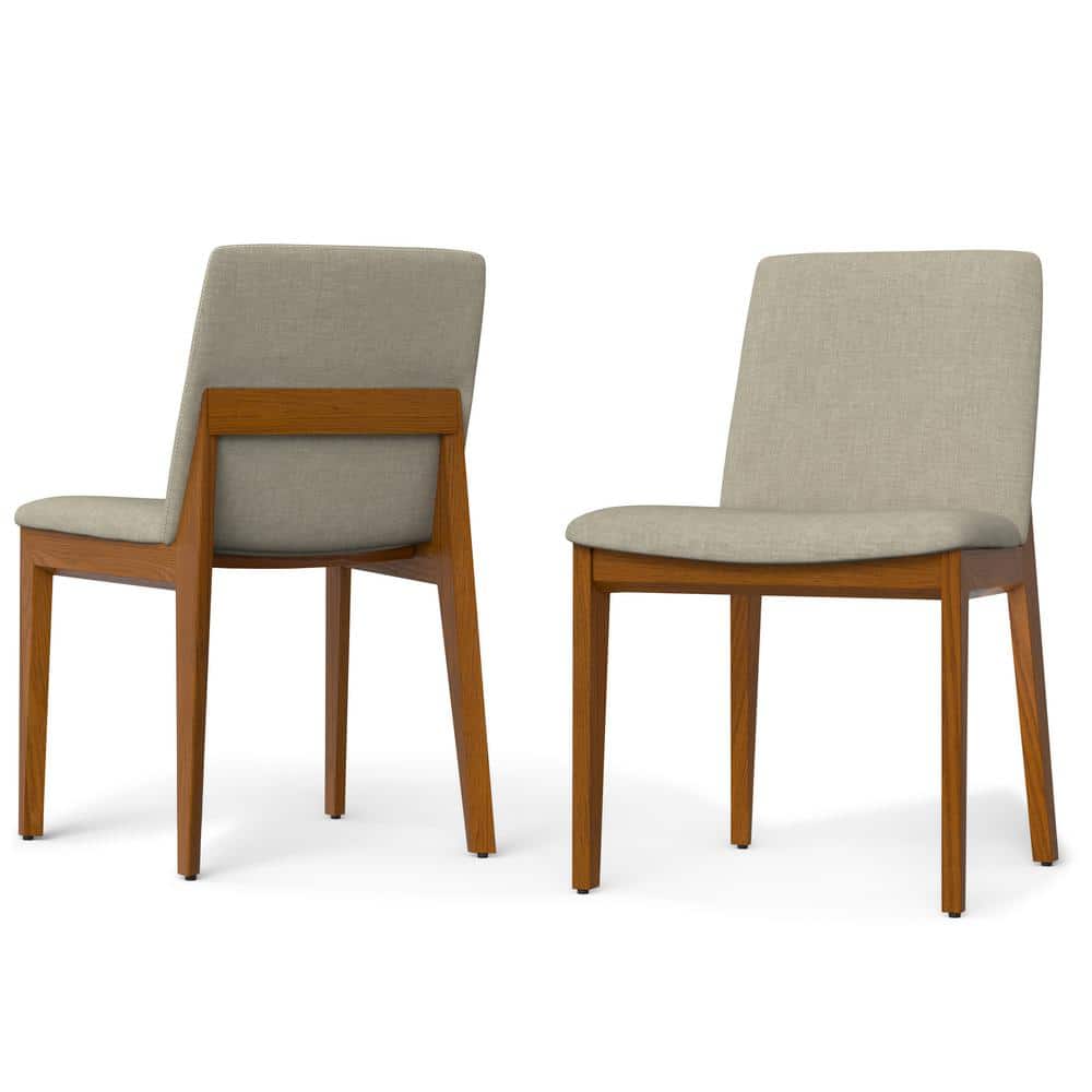 Natural Linen Upholstered Wood Dining Chair Set