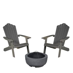 Lanier Charcoal Grey 3-Piece Recycled Plastic Patio Conversation Adirondack Chair Set with a Grey Wood-Burning Firepit