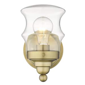 Keal 5.25 in. 1-Light Antique Brass Vanity Light with Clear Glass