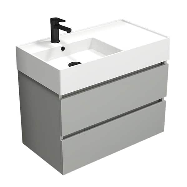 BLOCK 31.89 in. W x 17.32 in. D x 25.2 in. H Wall Mounted Bath Vanity in Grey Mist  with Vanity Top Basin in White