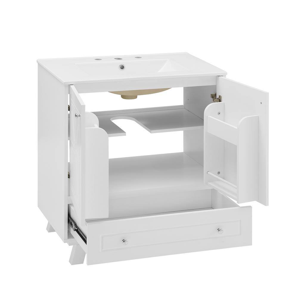 White MDF Single Sink Freestanding Bath Vanity with Ceramic Top
