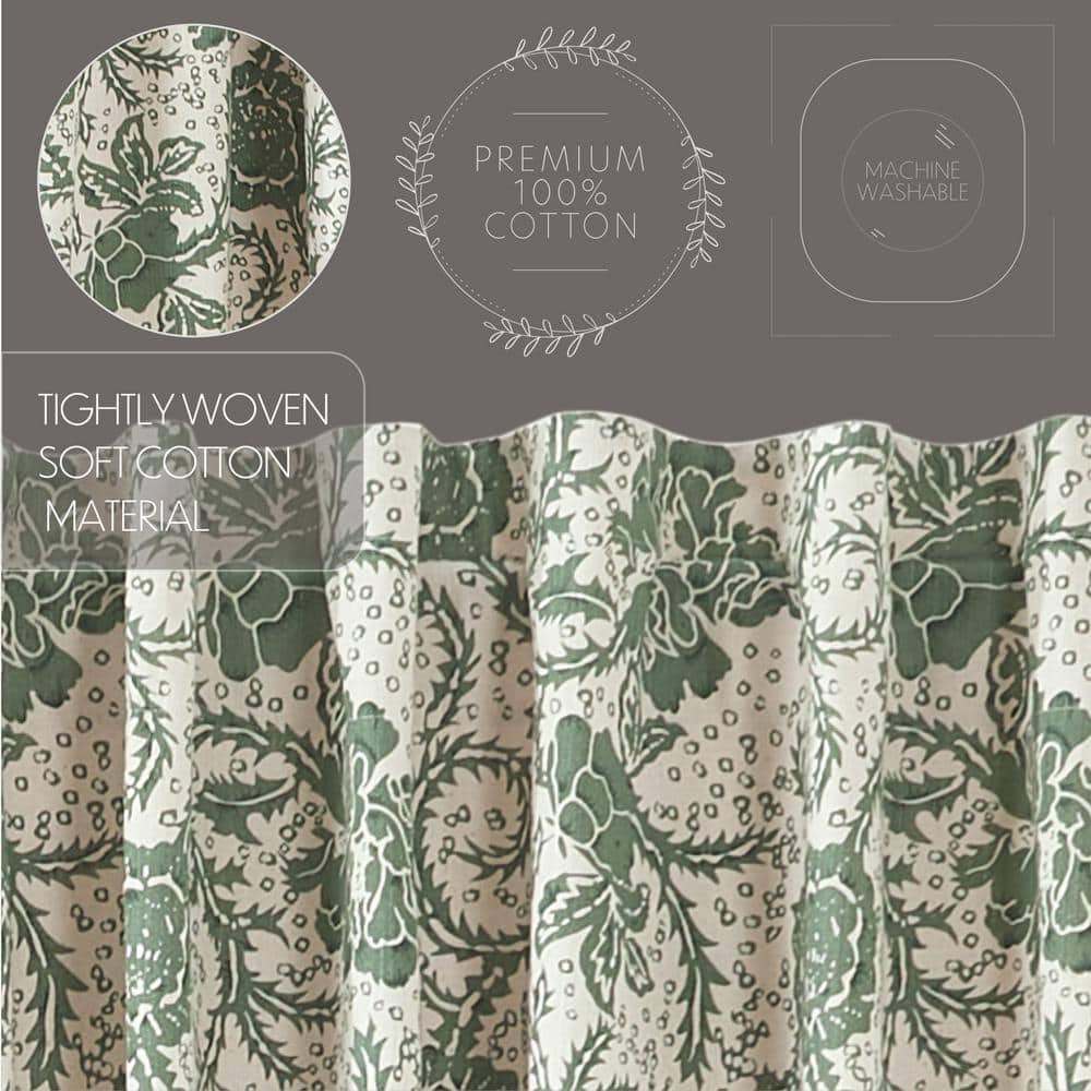 Dorset Green Floral Cotton Swag Valance Curtain Panels, 36x36