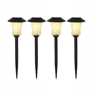 Solar Bronze Outdoor Integrated LED Landscape Path Light with Champagne Glass (4-Pack)