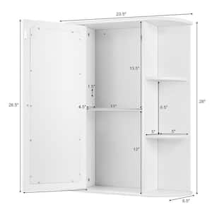 23.5 in. W x 28 in. H Rectangular White MDF Surface Mount Medicine Cabinet with Mirror