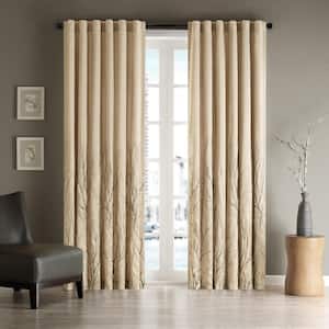 Eliza Tan Botanical Polyester 50 in. W x 95 in. L Room Darkening Rod Pocket and Back Tabs Curtain with Lining