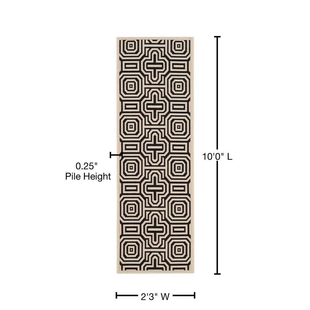 Beige and Black Geometric Flat Woven Outdoor Runner