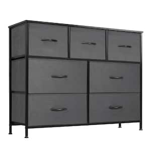 7-Drawer Gray Fabric Dresser, Storage Cabinet Organizer with Waterproof Top and Adjustable Metal Legs