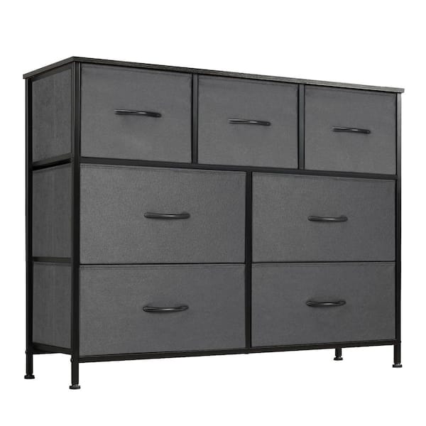Tileon 7-Drawer Gray Fabric Dresser, Storage Cabinet Organizer with Waterproof Top and Adjustable Metal Legs