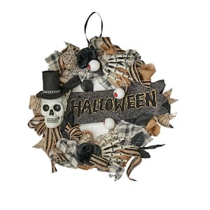 18 in. Halloween Wreath With Sign and Skull